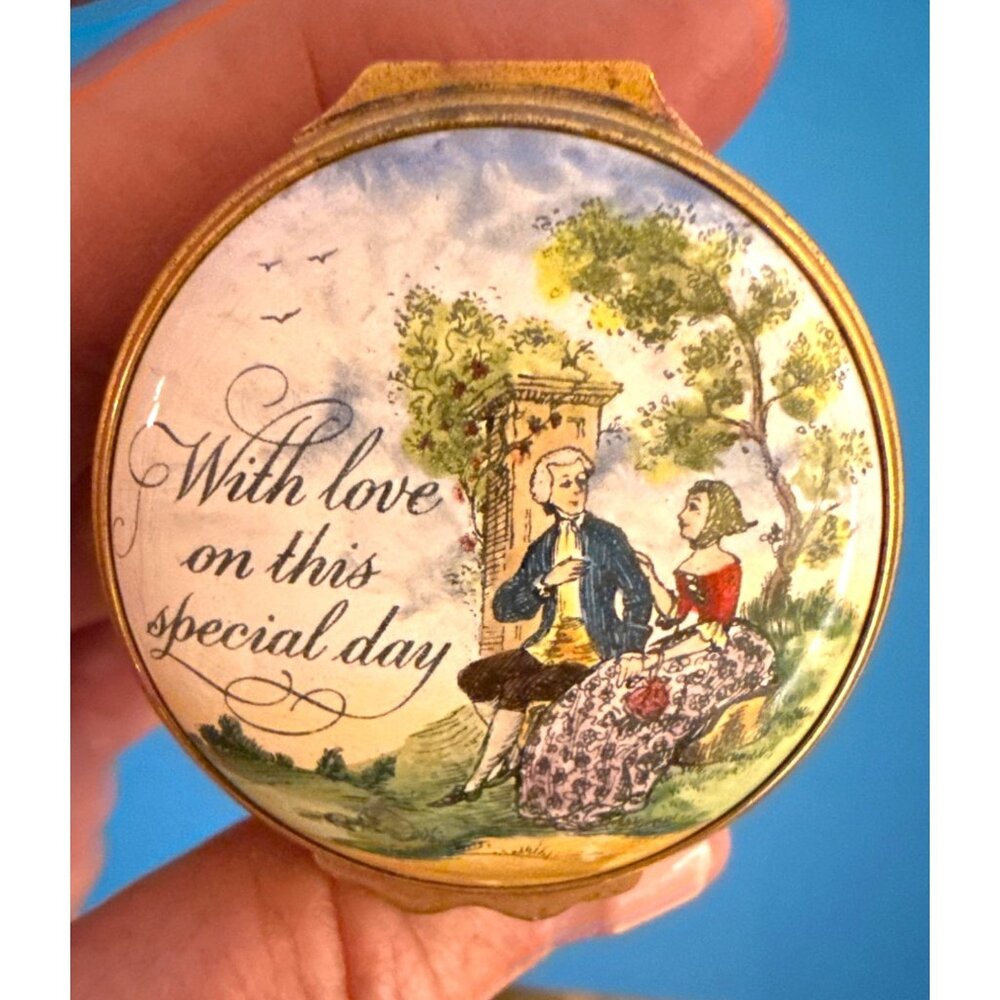Halcyon Days Bilston & Battersea Small Enamel Box "With Love On This Special Day